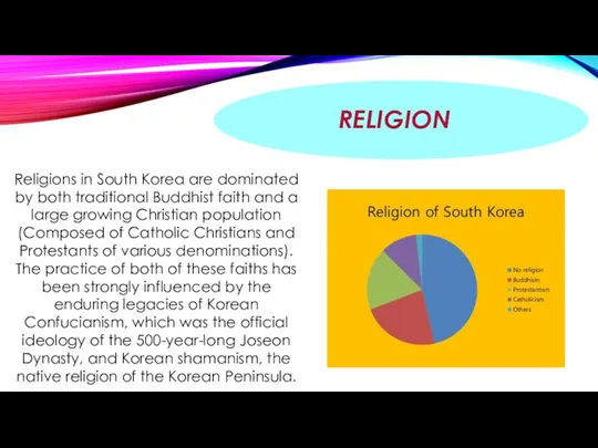 RELIGION Religions in South Korea are dominated by both traditional