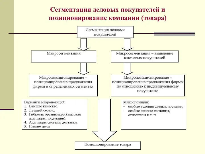 Сегментация деловых покупателей и позиционирование компании (товара)