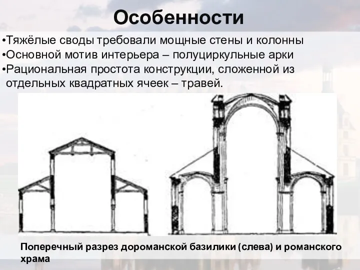 Тяжёлые своды требовали мощные стены и колонны Основной мотив интерьера