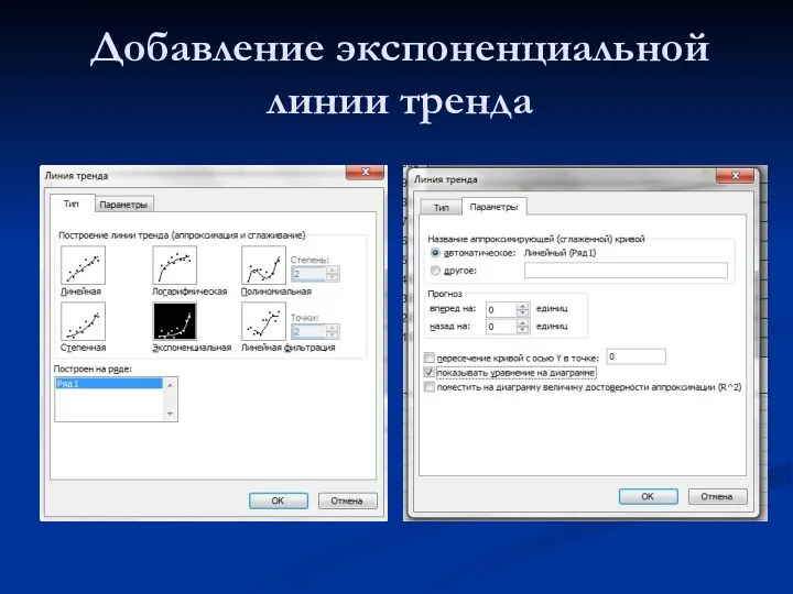 Добавление экспоненциальной линии тренда