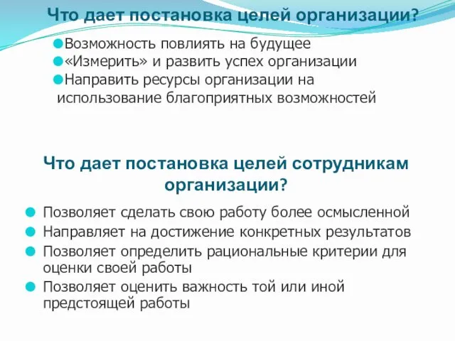 Что дает постановка целей организации? Возможность повлиять на будущее «Измерить»