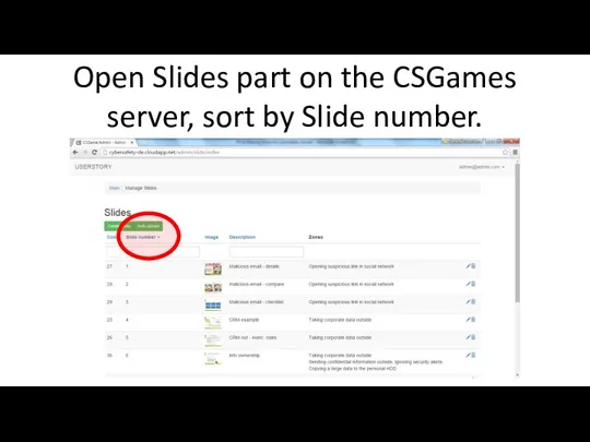 Open Slides part on the CSGames server, sort by Slide number.