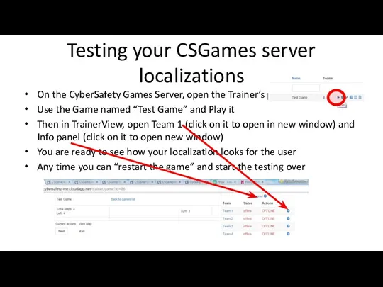 Testing your CSGames server localizations On the CyberSafety Games Server,