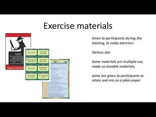Exercise materials Given to participants during the training, to make