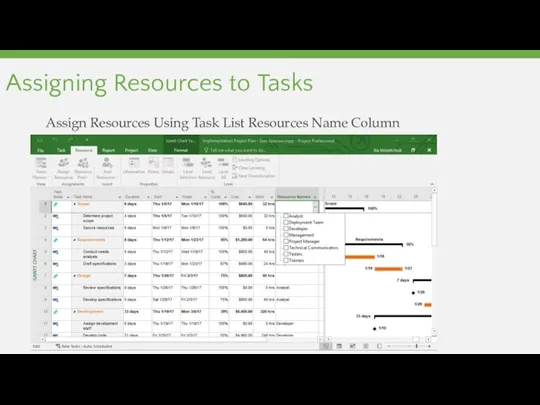Assigning Resources to Tasks Assign Resources Using Task List Resources Name Column
