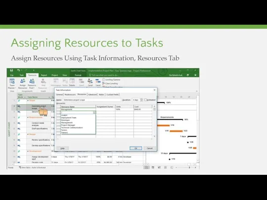Assigning Resources to Tasks Assign Resources Using Task Information, Resources Tab