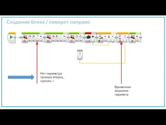 Создание блока / поворот направо Временная задержка -параметр Нет параметра проезда вперед_ сделать !