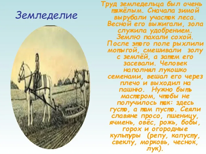 Труд земледельца был очень тяжёлым. Сначала зимой вырубали участок леса.