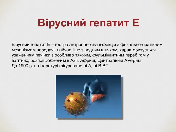 Вірусний гепатит Е Вірусний гепатит Е – гостра антропонозна інфекція