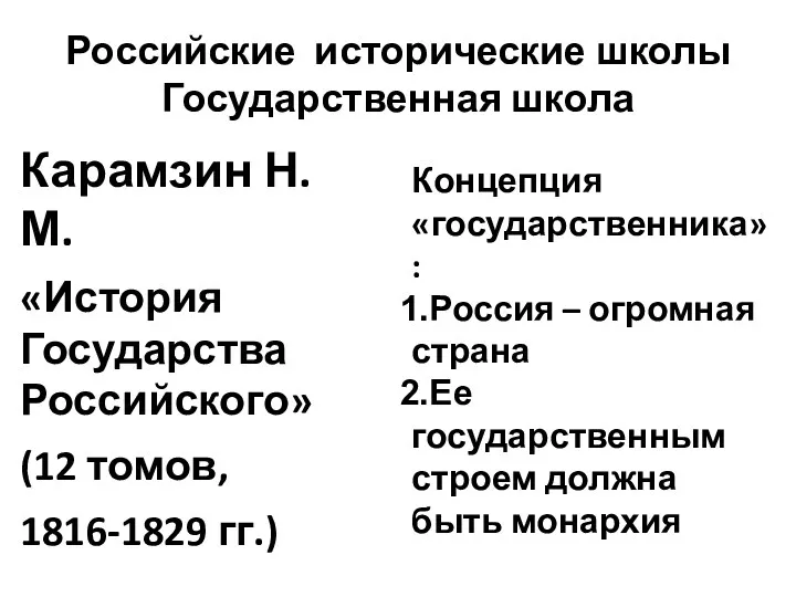 Российские исторические школы Государственная школа Карамзин Н. М. «История Государства