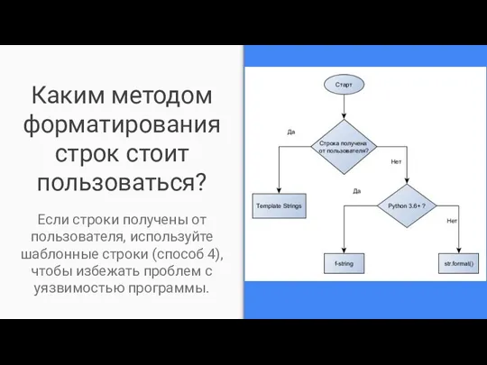 Каким методом форматирования строк стоит пользоваться? Если строки получены от