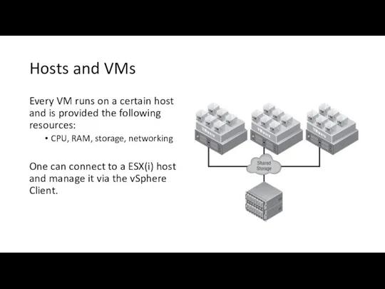 Hosts and VMs Every VM runs on a certain host and is provided