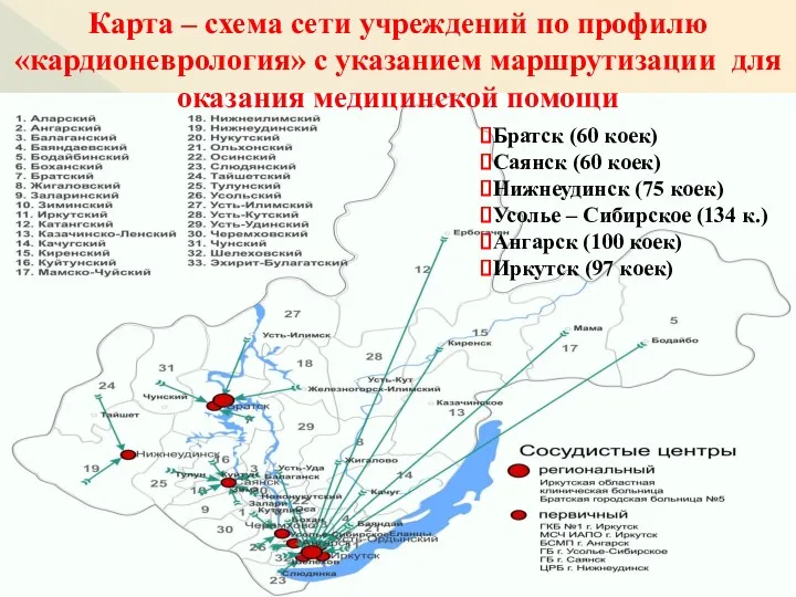 Карта – схема сети учреждений по профилю «кардионеврология» с указанием