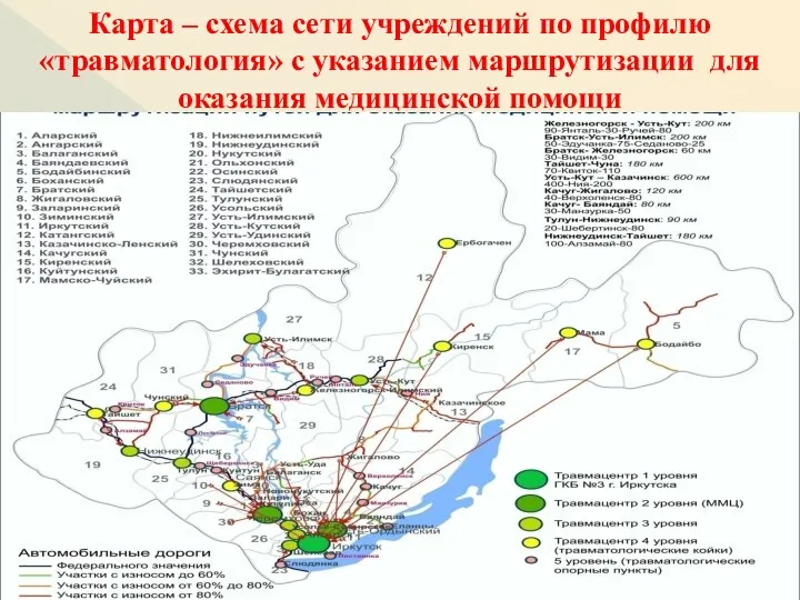 Карта – схема сети учреждений по профилю «травматология» с указанием маршрутизации для оказания медицинской помощи