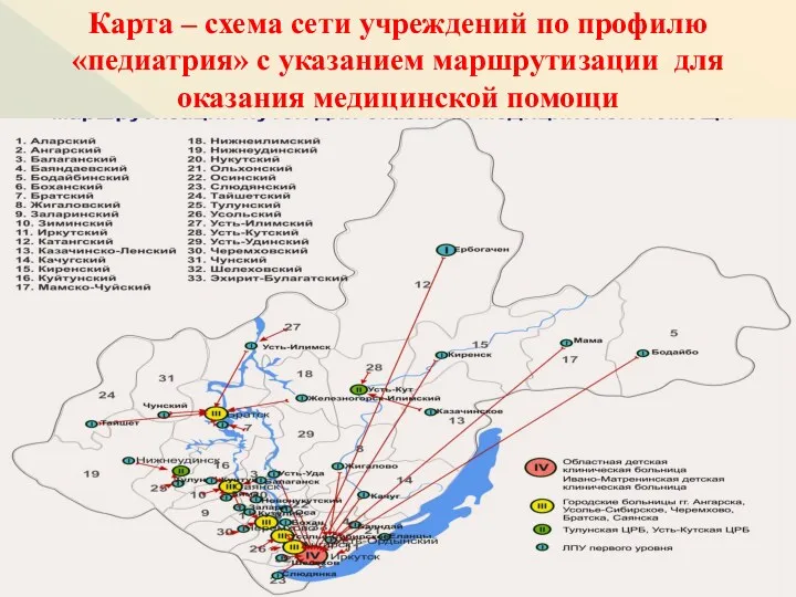 Карта – схема сети учреждений по профилю «педиатрия» с указанием маршрутизации для оказания медицинской помощи