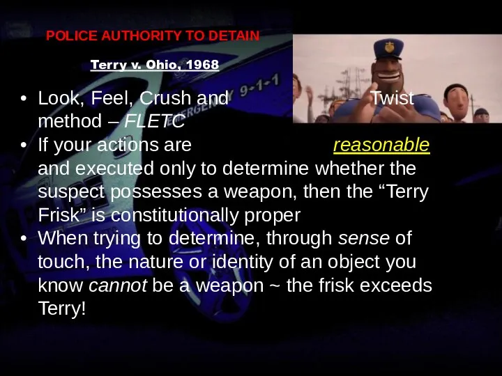 POLICE AUTHORITY TO DETAIN Terry v. Ohio, 1968 Look, Feel,