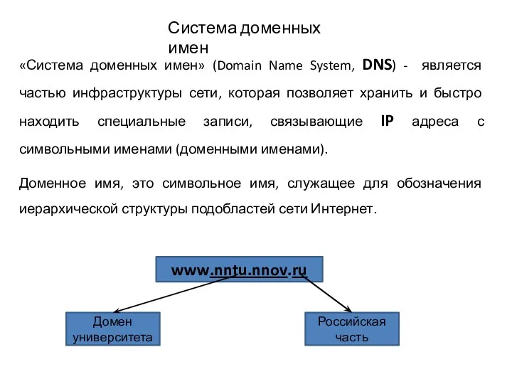 Система доменных имен «Система доменных имен» (Domain Name System, DNS)