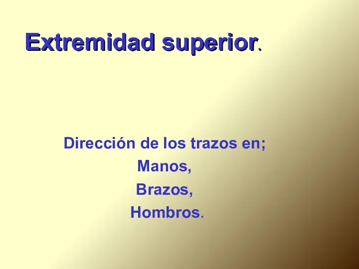 Extremidad superior. Dirección de los trazos en; Manos, Brazos, Hombros.