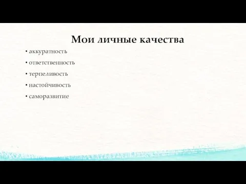 Мои личные качества аккуратность ответственность терпеливость настойчивость саморазвитие