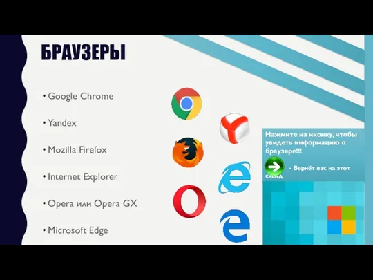 БРАУЗЕРЫ Google Chrome Yandex Mozilla Firefox Internet Explorer Opera или