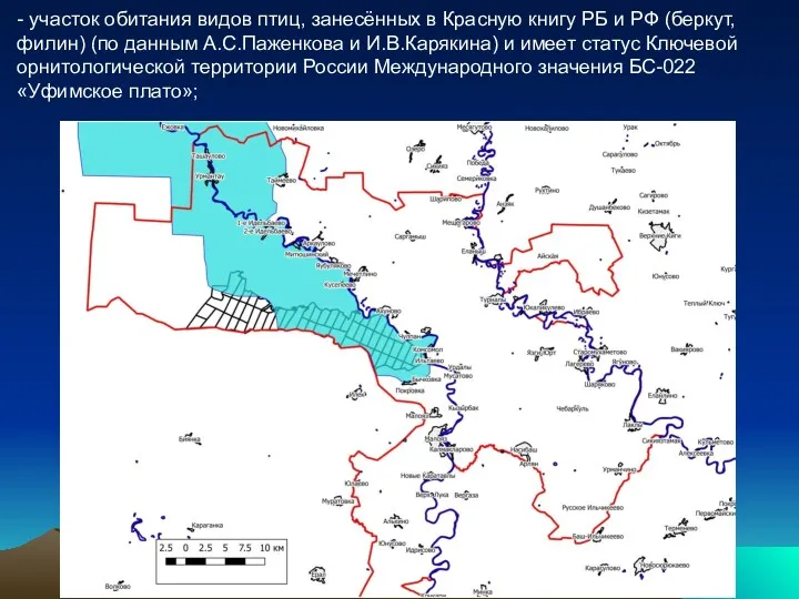 - участок обитания видов птиц, занесённых в Красную книгу РБ