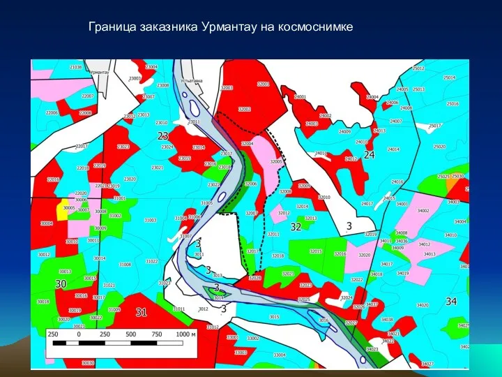 Граница заказника Урмантау на космоснимке