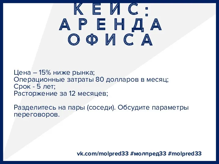 КЕЙС: АРЕНДА ОФИСА vk.com/molpred33 #молпред33 #molpred33 Цена – 15% ниже