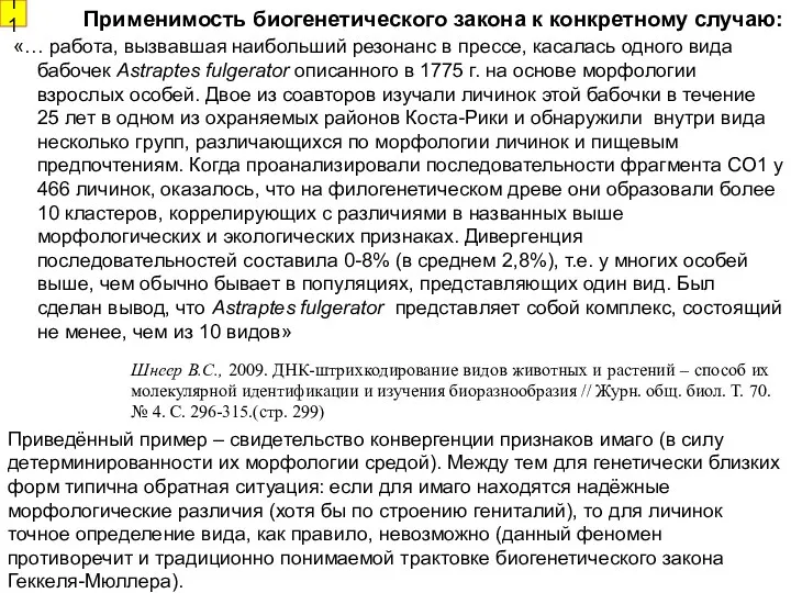 Применимость биогенетического закона к конкретному случаю: «… работа, вызвавшая наибольший