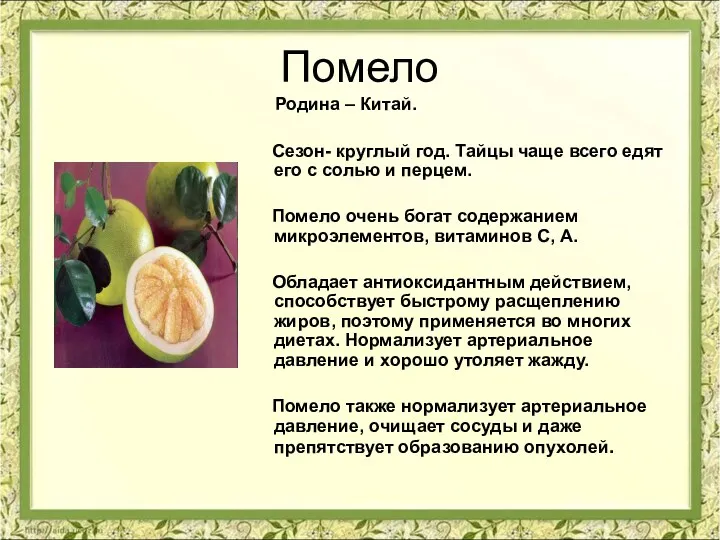 Помело Родина – Китай. Сезон- круглый год. Тайцы чаще всего