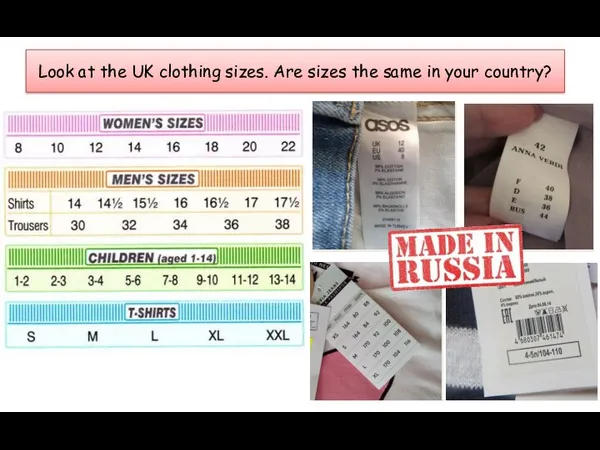 Look at the UK clothing sizes. Are sizes the same in your country?