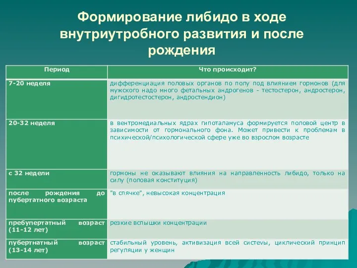 Формирование либидо в ходе внутриутробного развития и после рождения