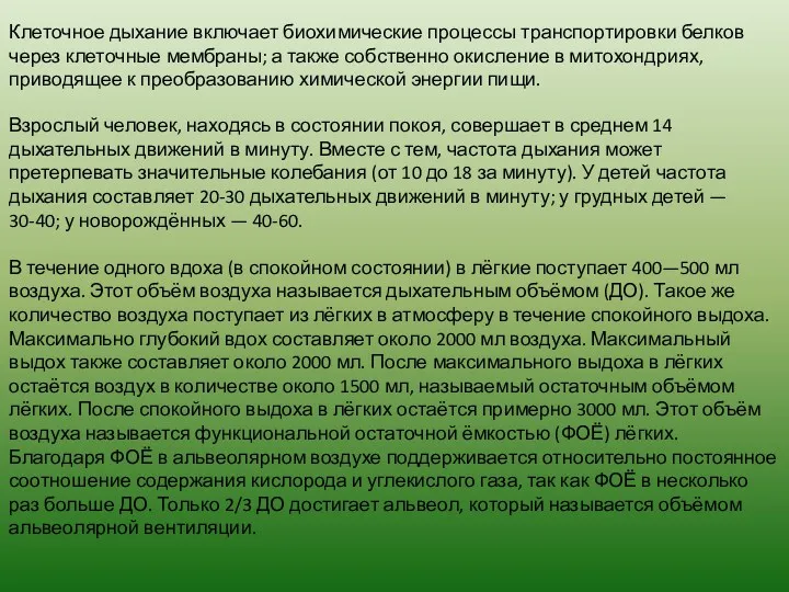 Клеточное дыхание включает биохимические процессы транспортировки белков через клеточные мембраны;