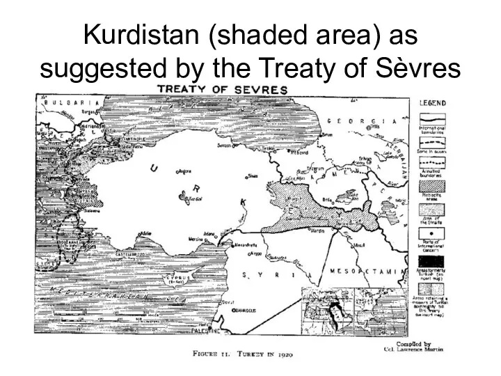 Kurdistan (shaded area) as suggested by the Treaty of Sèvres
