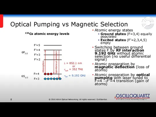 Optical Pumping vs Magnetic Selection Atomic energy states Ground states (F=3,4) equally populated