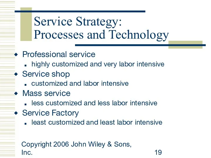 Copyright 2006 John Wiley & Sons, Inc. Service Strategy: Processes