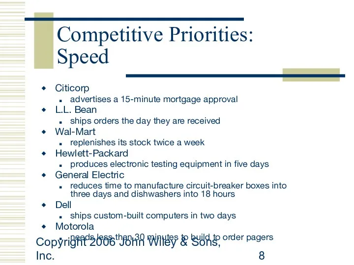 Copyright 2006 John Wiley & Sons, Inc. Competitive Priorities: Speed