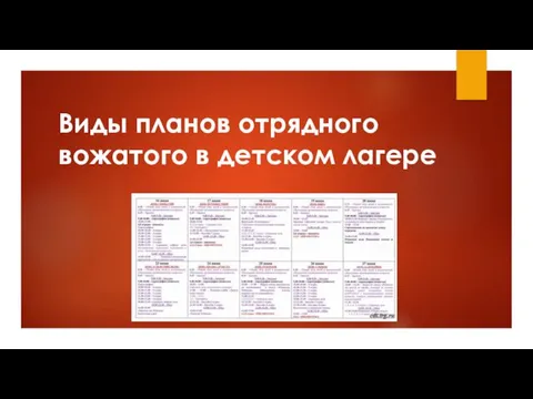 Виды планов отрядного вожатого в детском лагере