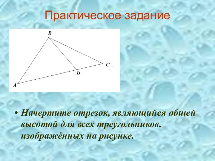 Практическое задание Начертите отрезок, являющийся общей высотой для всех треугольников, изображённых на рисунке.