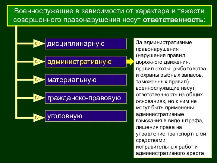 Военнослужащие в зависимости от характера и тяжести совершенного правонарушения несут