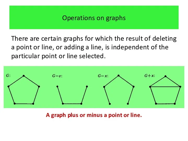 Operations on graphs There are certain graphs for which the