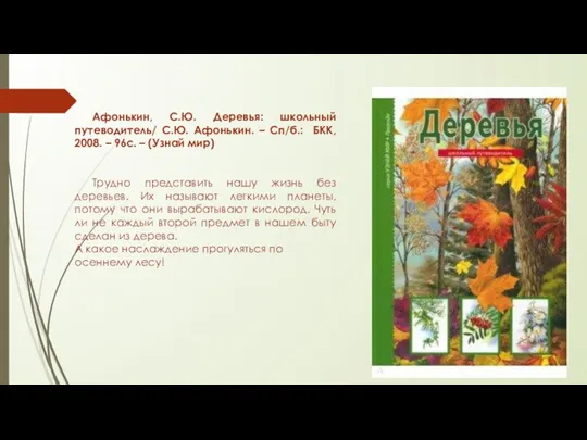 Афонькин, С.Ю. Деревья: школьный путеводитель/ С.Ю. Афонькин. – Сп/б.: БКК,