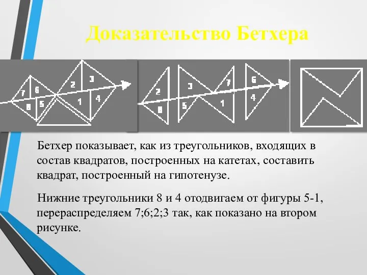 Доказательство Бетхера Бетхер показывает, как из треугольников, входящих в состав