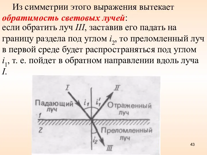 Из симметрии этого выражения вытекает обратимость световых лучей: если обратить