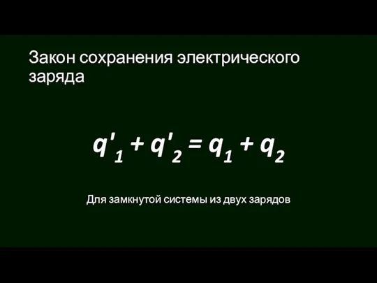 Закон сохранения электрического заряда q'1 + q'2 = q1 +