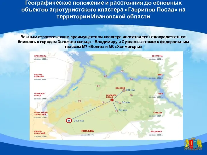 Географическое положение и расстояния до основных объектов агротуристского кластера «Гаврилов