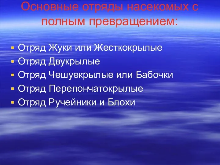 Основные отряды насекомых с полным превращением: Отряд Жуки или Жесткокрылые