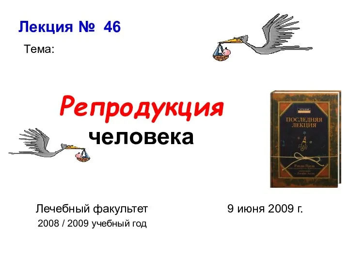 Репродукция человека Лекция № 46 Тема: Лечебный факультет 2008 /