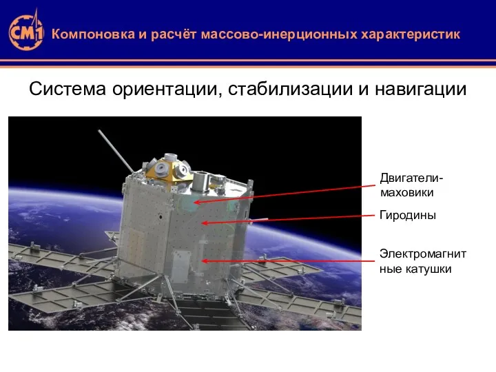 Система ориентации, стабилизации и навигации Электромагнитные катушки Гиродины Двигатели-маховики Компоновка и расчёт массово-инерционных характеристик