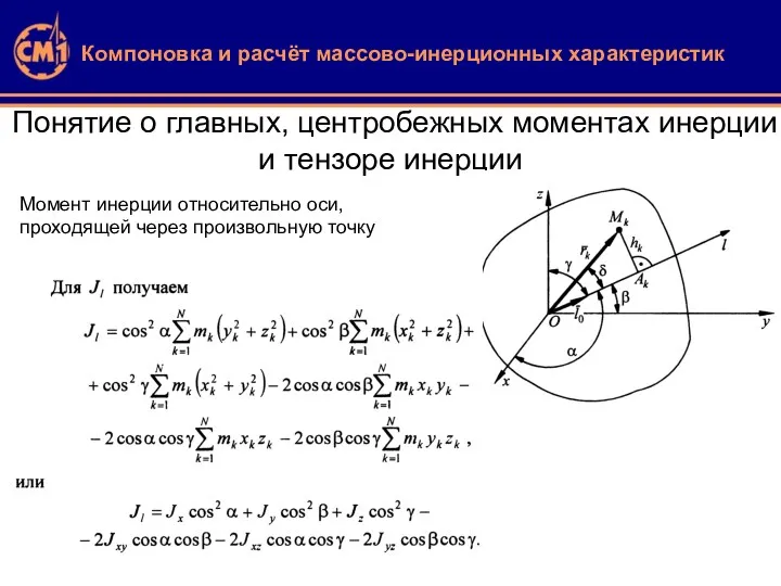 Понятие о главных, центробежных моментах инерции и тензоре инерции Компоновка