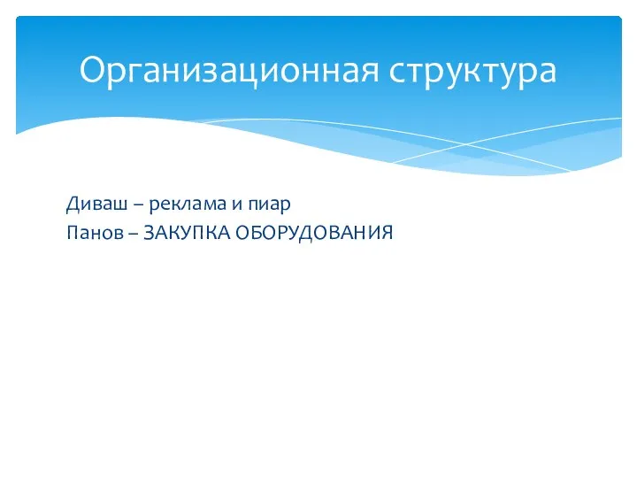 Диваш – реклама и пиар Панов – ЗАКУПКА ОБОРУДОВАНИЯ Организационная структура